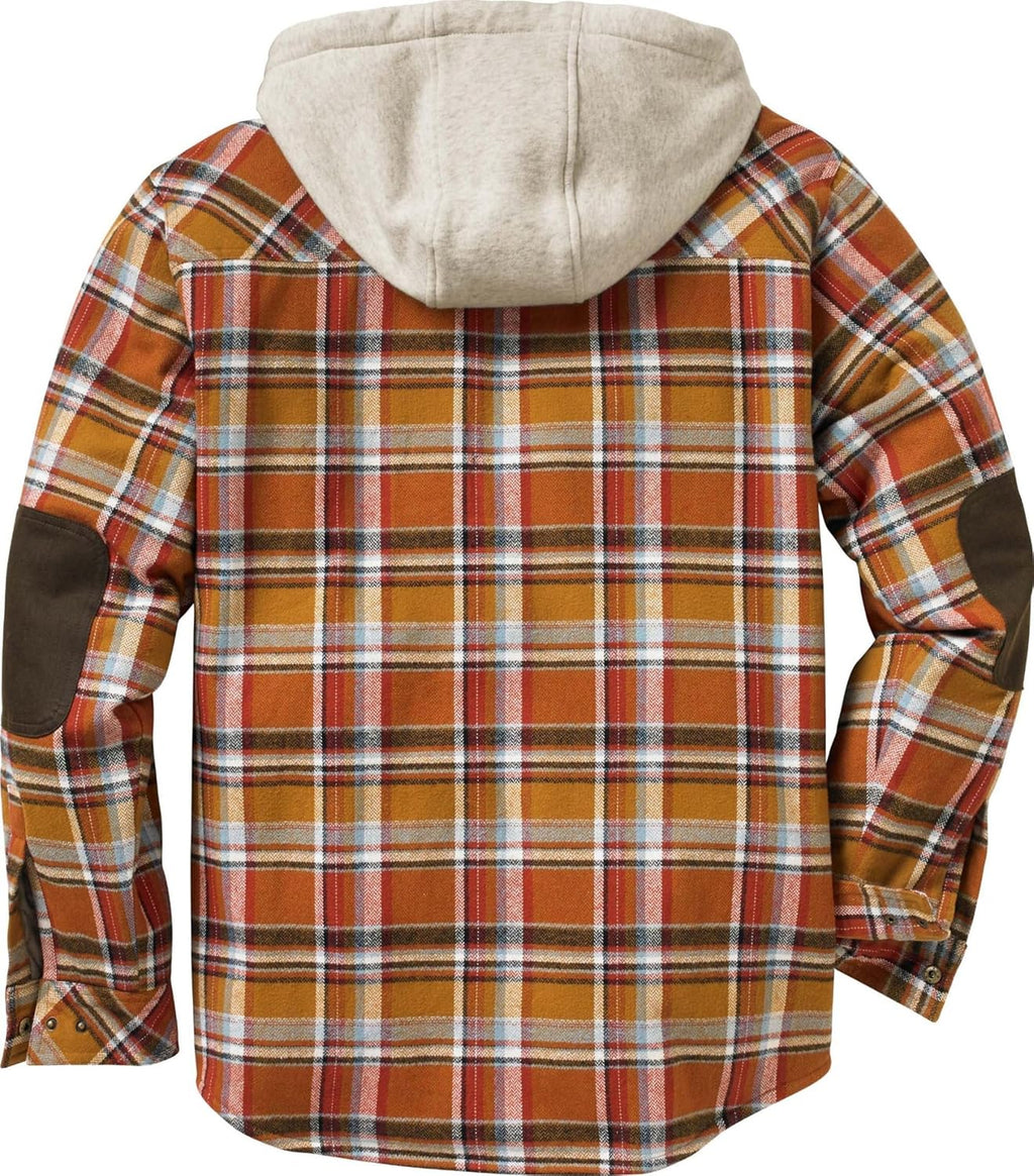 Men'S Hooded Shirt Jacket Plaid Flannel Berber Lined Polyfill Insulated