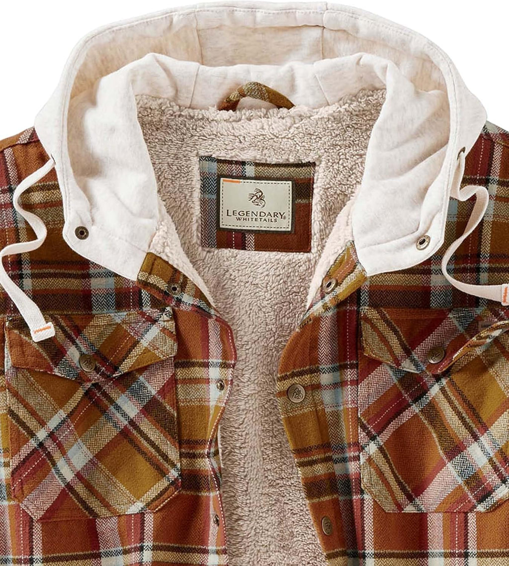 Men'S Hooded Shirt Jacket Plaid Flannel Berber Lined Polyfill Insulated